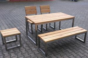 KULHÁNEK Zahradní sestava s nerezovými nohami - stůl, lavice bez opěradla, 2x židle, stolička Odstín nátěru: olej - ořech