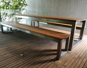 KULHÁNEK Zahradní sestava s nerezovými nohami - stůl, 2x lavice bez opěradla Odstín nátěru: olej - ořech