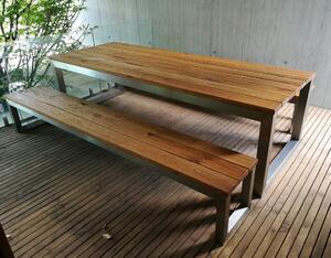 KULHÁNEK Zahradní sestava s nerezovými nohami - stůl, 2x lavice bez opěradla Odstín nátěru: lazura - dub