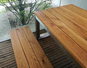 KULHÁNEK Zahradní sestava s nerezovými nohami - stůl, 2x lavice bez opěradla Odstín nátěru: olej - ořech