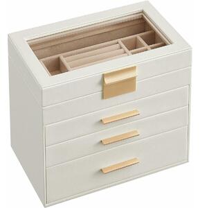 Songmics Šperkovnice Eliza, 15,3x25,1x21,5 cm, bílá