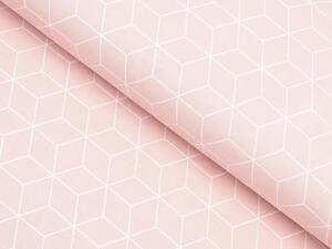 Bavlněná látka/plátno Sandra SA-485 Pastelově růžový geometrický vzor 3D kostky - šířka 160 cm