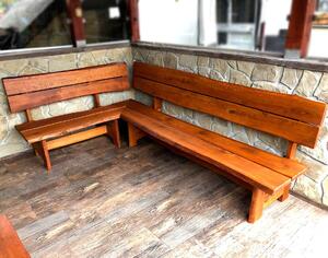 KULHÁNEK nábytek Zahradní rohová lavice - rustikální Odstín nátěru: lazura - ořech, Délka levé strany: 180 cm, Délka pravé strany: individuální