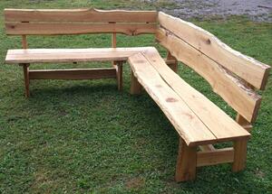 KULHÁNEK Zahradní rohová lavice - rustikální Odstín nátěru: lazura - ořech, Délka levé strany: 180 cm, Délka pravé strany: individuální