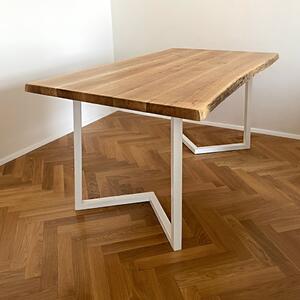KULHÁNEK Jídelní stůl s rustikální hranou a kovovou podnoží "V" Velikost desky: 150x80 cm, Odstín podnože: černá s jemnou strukturou - JS RAL 9005