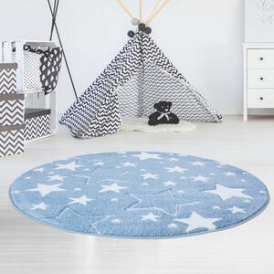 Stylový kulatý koberec s hvězdami v modré barvě