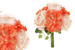 Autronic Hortenzie a růže, puget, barvy oranžová a smetanová Květina umělá KN5123-MIX2
