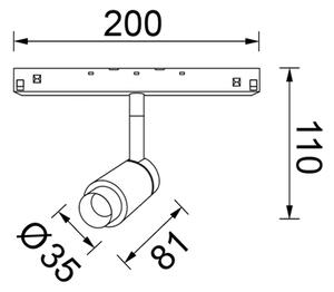 Mantra 9123 Magneto 48V Zoom, černý spot LED 7W 3000K 10-38°, on/off, průměr 3,5cm