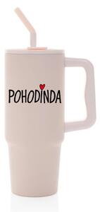 POHODINDA - růžová cestovní termoska s barevným víčkem 900 ml