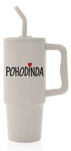 POHODINDA - béžová cestovní termoska s barevným víčkem 900 ml