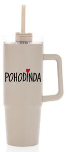 POHODINDA - béžová cestovní termoska s průhledným víčkem 900 ml