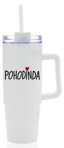 POHODINDA - bílá cestovní termoska s průhledným víčkem 900 ml