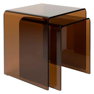 Dutchbone Set dvou hnědých skleněných odkládacích stolků VETRO 45 x 40 cm