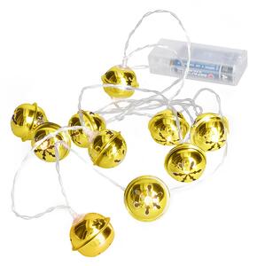 SOLIGHT LED vánoční řetěz rolničky, 10x LED, zlatá, 1,5m, 2x AA
