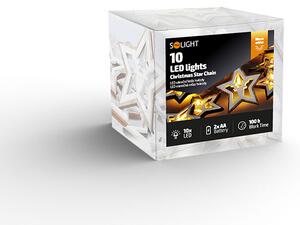 SOLIGHT LED vánoční řetěz hvězdy, 10x LED, dřevo, 1,5m, 2x AA