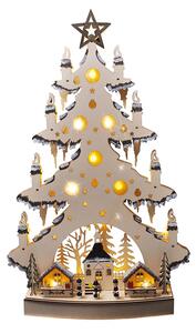SOLIGHT LED dřevěný vánoční stromek s dekoracemi, 23x LED, přírodní barva, 64cm, 2x AA