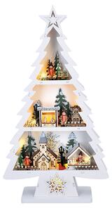 SOLIGHT LED dřevěný vánoční stromek s dekoracemi, 13x LED, bílá, 53cm, 2x AA