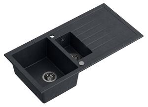 Černý 1,5 komorový kuchyňský granitový dřez QUADRON BRUCE 156 bez baterie