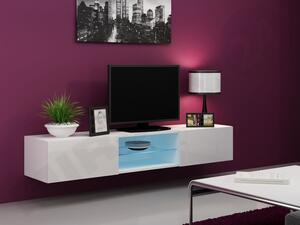 TV stolek Zigo Glass 180, Osvětlení: osvětlení LED - modré, Barva: bílá / bílá lesk Mirjan24 5902928729993