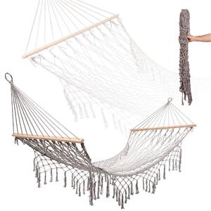 Boho zahradní houpací sí s tásnmi, závsné lehátko, makramé, 200 cm, edá