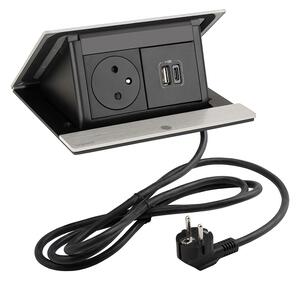 LEGRAND PopUp, 1x 230V, 1x USB A/C nabíječka, elektrická zásuvka broušený hliník 492634