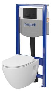 Cersanit Mille, System50 MECH podomítkový rám + závěsná wc mísa Mille Plus CleanOn + černé tlačítko MOVI II, S701-756