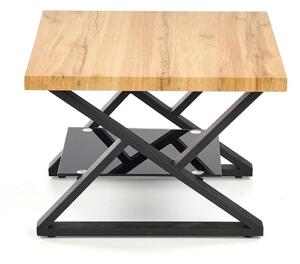 Konferenční stolek Xena čtvercový, přírodní dřevo / černá