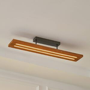 Lindby LED stropní svítidlo Nesaja, černé, dřevo, 98 cm, stmívatelné, stmívatelný, Světlé dřevo, Obývací pokoj / jídelna, Dřevo, Venkovský / rustikální