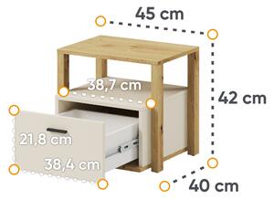 Noční stolek LENNY dub artisan/béžová/lanýžová