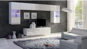 Obývací stěna Bralani II, Barva: bílá / bílá lesk, Osvětlení: osvětlení LED - modré Mirjan24 5902928002478