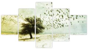 Obraz - Malované hejno ptáků (125x70 cm)