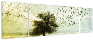 Obraz - Malované hejno ptáků (170x50 cm)