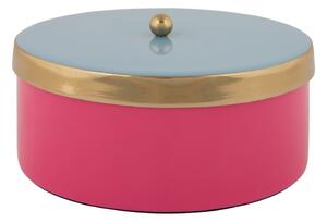 Růžový dekorativní kovový úložný box ø 16x6 cm Double Funky – PT LIVING