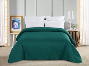 Tyrkysový přehoz na postel se vzorem LEAVES Rozměr: 170 x 210 cm