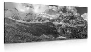Obraz majestátní horská krajina v černobílém provedení - 100x50 cm