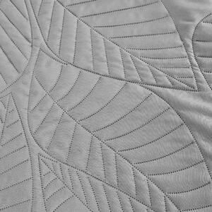 Světle šedý přehoz na postel se vzorem LEAVES Rozměr: 220 x 240 cm