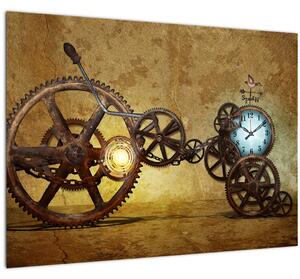 Skleněný obraz strojků historických hodin (70x50 cm)