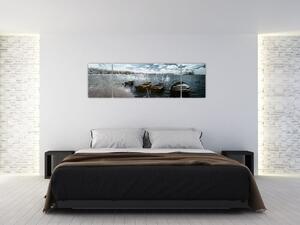 Obraz - Dřevěné loďky na jezeru (170x50 cm)
