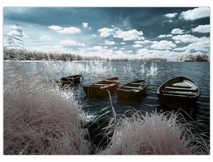 Obraz - Dřevěné loďky na jezeru (70x50 cm)