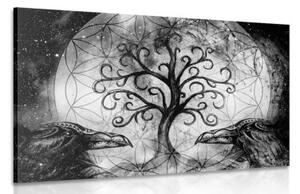 Obraz magický strom života v černobílém provedení - 90x60 cm
