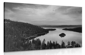 Obraz jezero při západu slunce v černobílém provedení - 120x80 cm