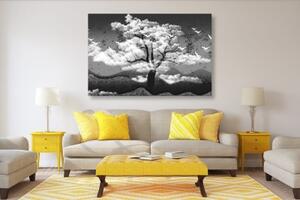 Obraz černobílý strom zalitý oblaky - 60x40 cm