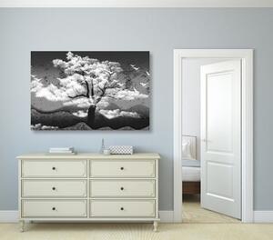 Obraz černobílý strom zalitý oblaky - 60x40 cm