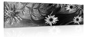 Obraz květiny na černobílém pozadí - 120x40 cm