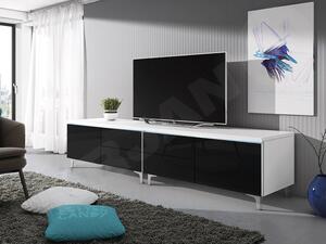 TV stolek Cleo XI-W Double L+P, Barva: bílá / černý lesk Mirjan24 5902928370560