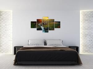 Obraz chalupky v pohádkové krajině (125x70 cm)