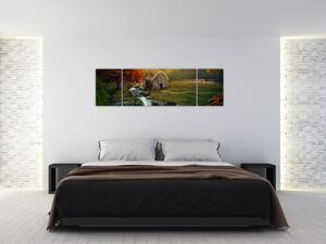 Obraz chalupky v pohádkové krajině (170x50 cm)