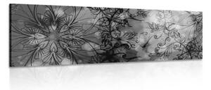 Obraz květinová Mandala v černobílém provedení - 150x50 cm