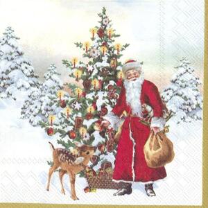Dům Vánoc Vánoční papírové ubrousky Santa u stromečku 20 ks