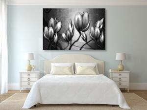 Obraz květy v etno stylu v černobílém provedení - 60x40 cm